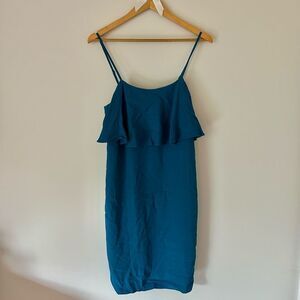 J. Crew Turquoise Taffeta Ruffle Midi Dress